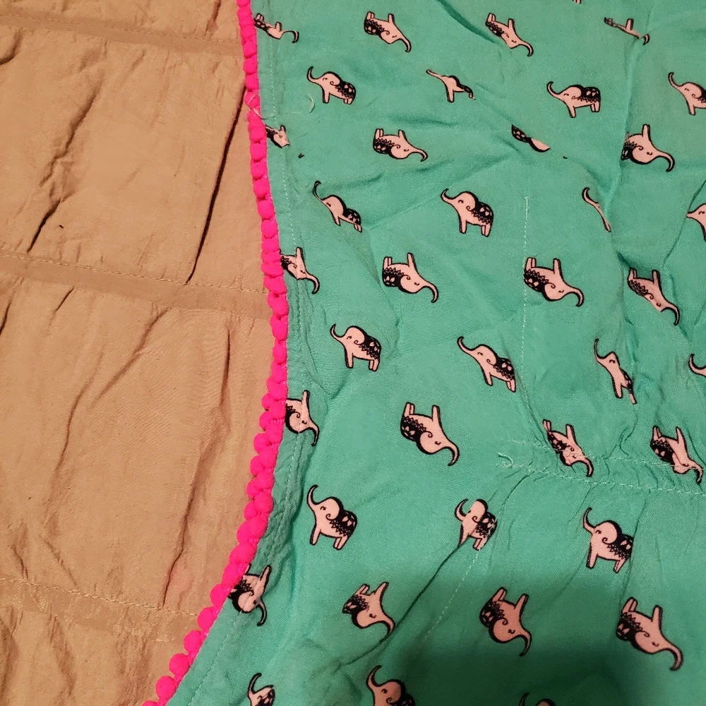 Cat & Jack Kid Teal/pink Elephant Print Cover Up Summer Top W/pom Poms L(10-12)